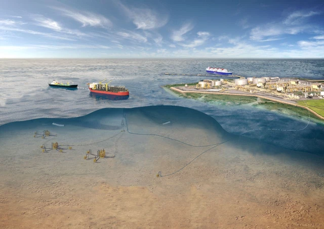 Proyek Lapangan Gas Abadi di Blok Masela di Laut Arafura, lepas pantai Kepulauan Tanimbar dan Maluku Barat Daya, Maluku.  Foto: SKK Migas