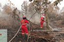 Sejumlah personel gabungan terus berjibaku memadamkan api yang membakar lahan di Kota Singkawang, Kalimantan Barat pada Jumat (4/9).